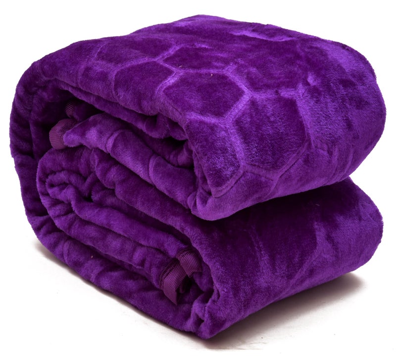 BENAVJI Mink Floral Embossed Super Soft AC Bed Velvet for Winter Blanket (Single, Purple) - Image 1
