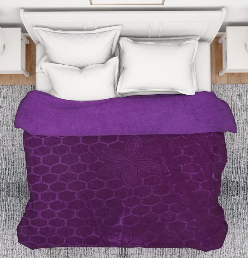 BENAVJI Mink Floral Embossed Super Soft AC Bed Velvet for Winter Blanket (Single, Purple) - Image 3