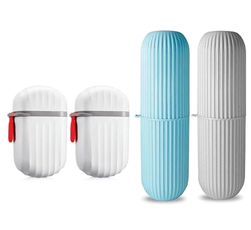Aseenaa Combo Capsule Shape Plastic Portable Toothbrush Case Holder with Soap Case Holder, Storage Box Container Bathroom Organizer for Travel, Indoor & Outdoor | Pack of 4 | Color : Multi - Image 1