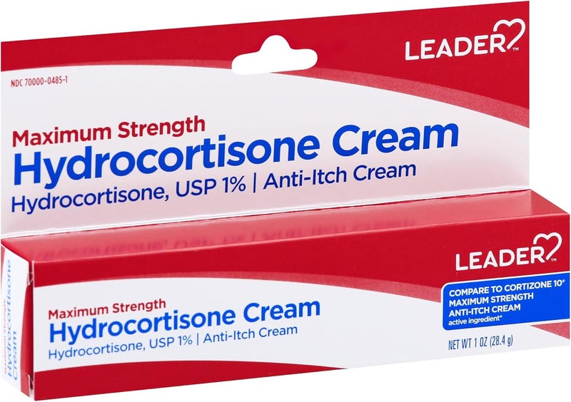 Leader Hydrocortisone Cream, Maximum Strength, Instant Itch Relief for Mosquito Bites, Eczema, Dermatitis, Skin Infections & Hemorrhoids, for Adults and Kids Ages 2+, Compare to Cortizone 10, 1 oz