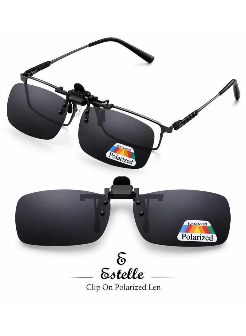 Estelle Polarized Clip on Flip up Sunglasses over Prescription and Reading Glasses Frames,Men Women Compact Fit Clip In Sunglass Unisex - Image 1