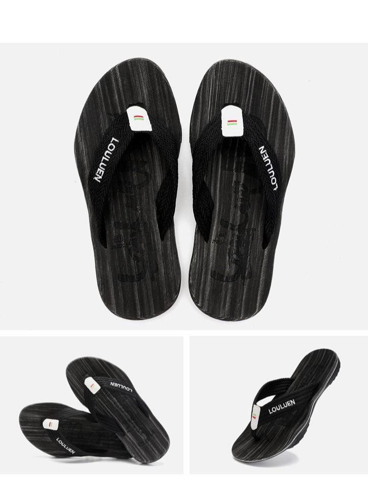 LOULUEN Men's New Flip-flops Anti-skid Beach Shoes Black - Image 2