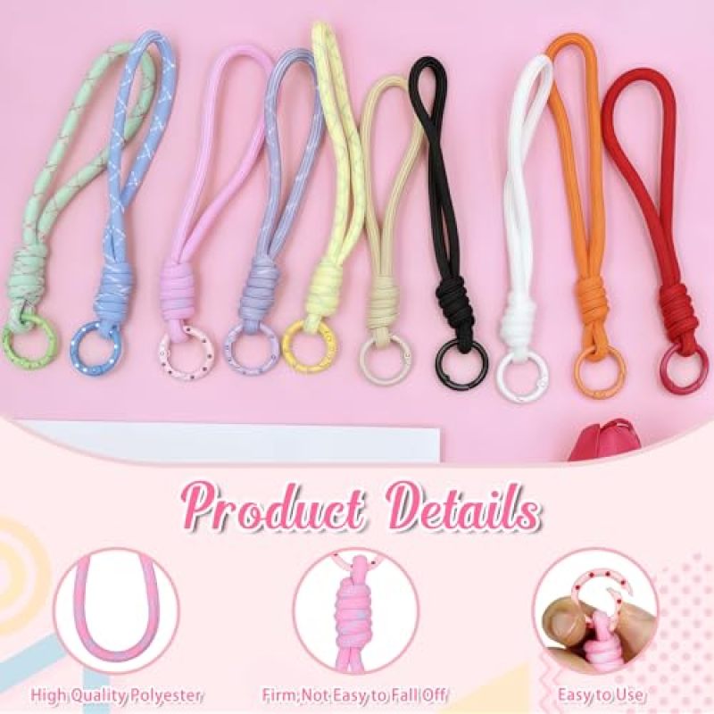 Braided Keychain Set 10 Polka Dot Wrist Lanyards Colorful Key Wristlet Strap - Durable Woven Coiled Keychain for Women Gym Office Errands - Image 3