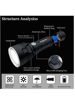 Generic 30000 to 100000 lumens Rechargeable led Tactical Flashlight,Super Bright 3 Modes Handheld Flashlights ,Brightest Powerful 50W XLM P70 LED USB Torch  - Image 5