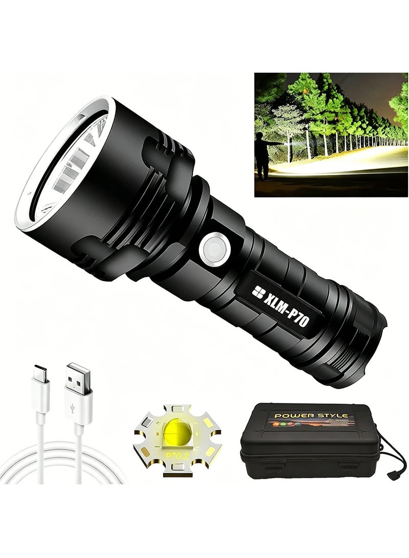 Rechargeable LED Tactical Flashlight XHP70, Super Bright 10000 Lumens, 3 Modes, USB Charging, Water Resistant, Aluminum Body , 26650 Battery – Outdoor Camping Emergency Handheld Torch - Image 1