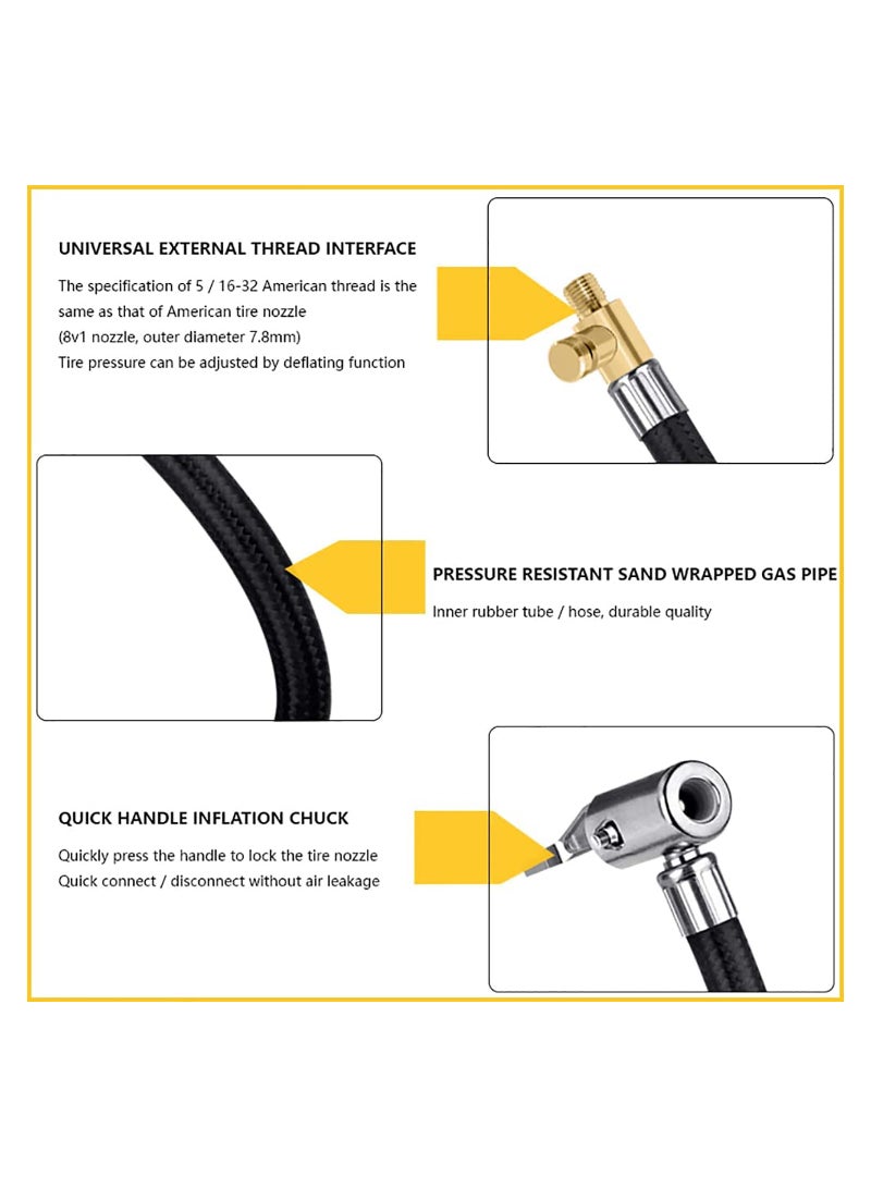 Inflator Pump Hose Adapter With Locking Air Tyre Tire Chuck, Flexible Extension Tire Valve Adaptor for Universal Cars Truck Motorcycle Bike - Image 3