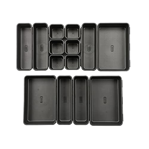 Cutting EDGE Interlocking Drawer Organizer Set of 14,Divider/Separator Plastic Trays for Flatware, Cutlery & Desk Storage for Household, Kitchen & Office (Black) - Image 2