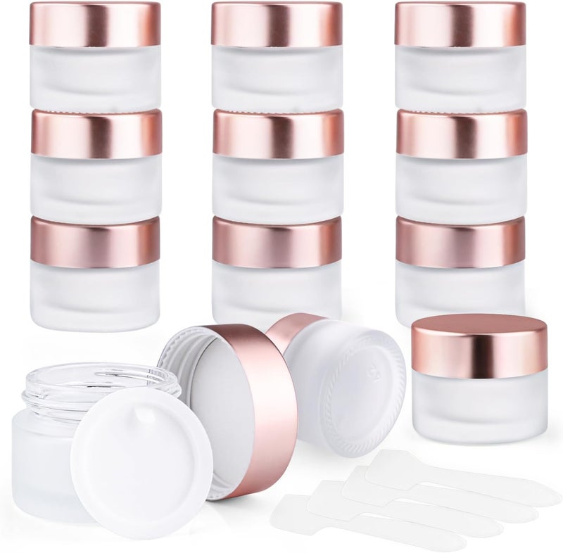 Wresty Frosted Glass Jar 12 Pack 15g Cosmetic Cream Jar Refillable Sample Jars Empty Makeup Containers For Lotion Cream Lip Balms