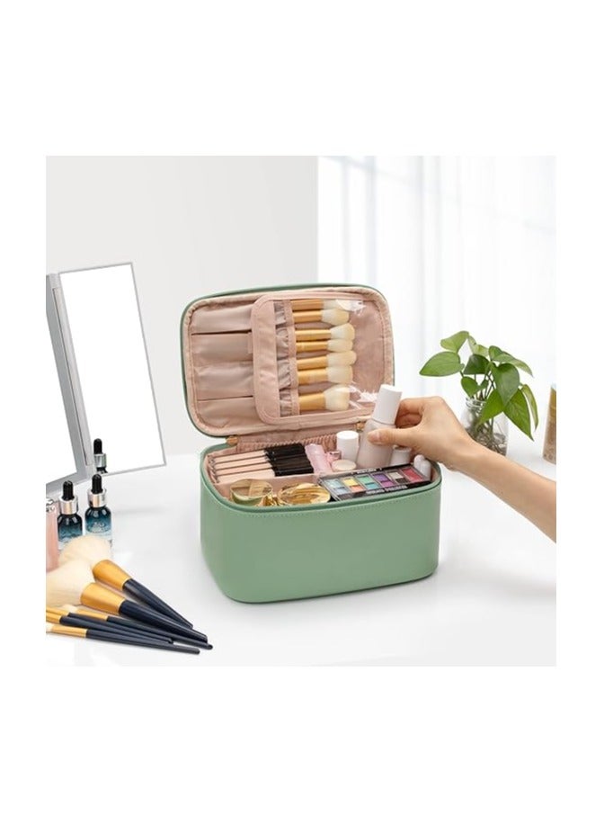 سوفام حقيبة مكياج، حقيبة تجميلية محمولة، منظّم حقيبة مكياج السفر كبيرة السعة، حقيبة مكياج للنساء حقيبة مرحاض للفتيات المسافرات مع المقبض والقاسم الأخضر - Image 4