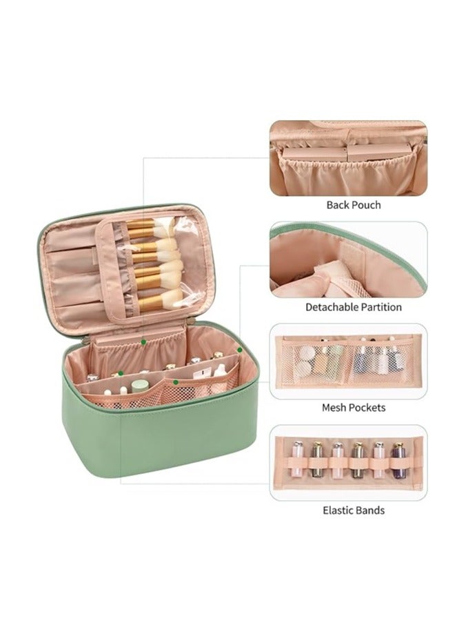 سوفام حقيبة مكياج، حقيبة تجميلية محمولة، منظّم حقيبة مكياج السفر كبيرة السعة، حقيبة مكياج للنساء حقيبة مرحاض للفتيات المسافرات مع المقبض والقاسم الأخضر - Image 2