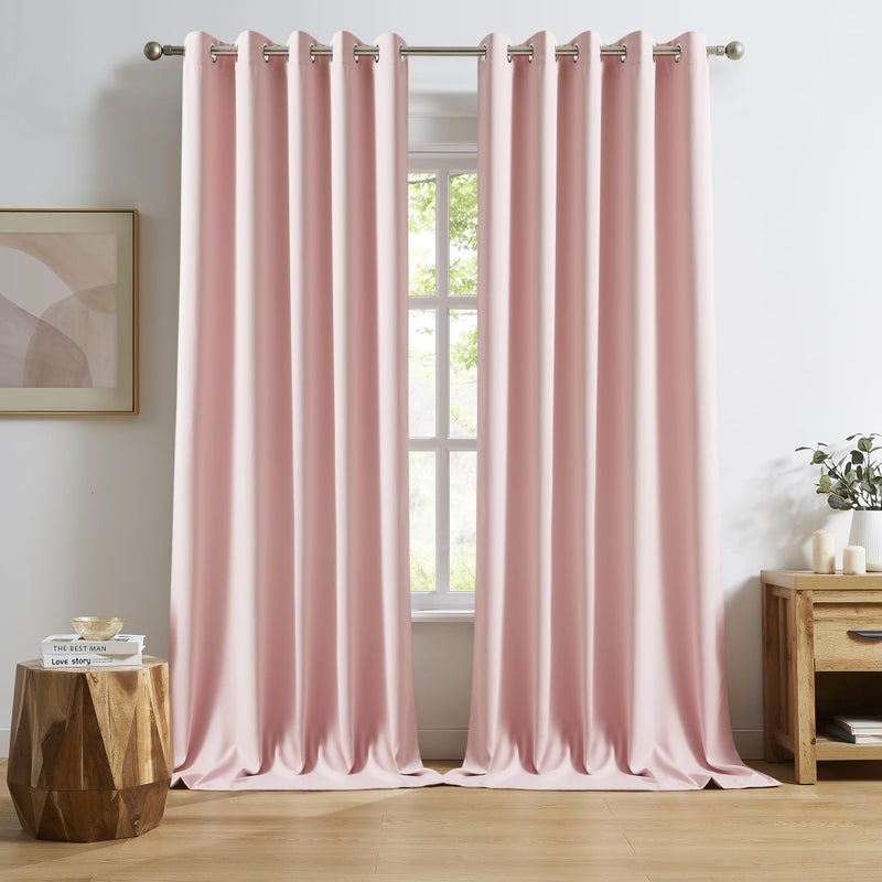 DUALIFE Baby Pink Curtain Panels for Girls Room Nursery Solid Blackout Room Darkening Curtains for Bedroom Grommet Top Window Treatment Drape 60x108 in