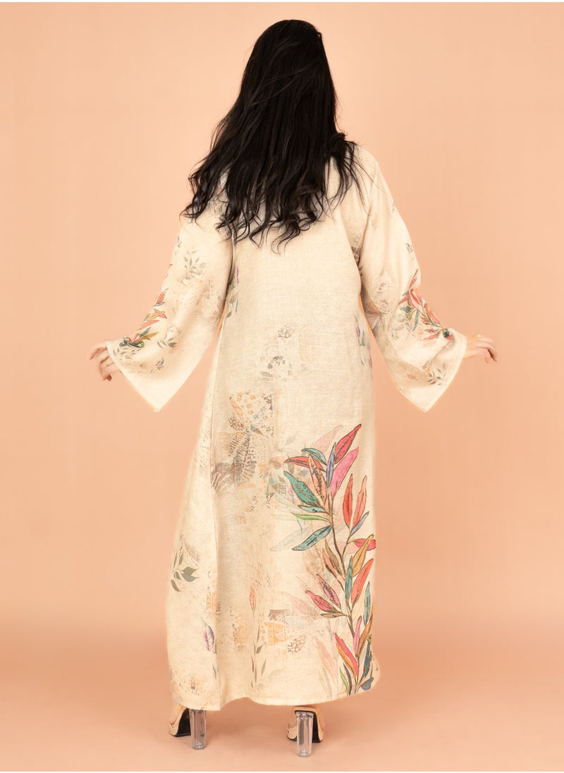 IKKXA Graceful Floral Highlight Jalabiya IN1849 Beige  - Image 4
