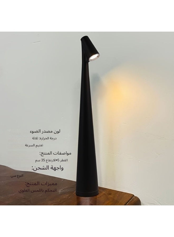 مصباح طاولة LED معدني محمول يعمل باللمس، 3 مستويات سطوع و3 ألوان، قابل لإعادة الشحن ولاسلكي – أسود - Image 3