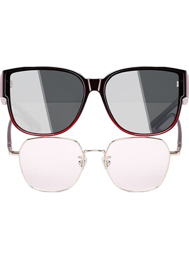 CAXMAN Myopia Sunglasses For Men And Women, Polarized Clip-On Sunglasses, Driving-Specific Cx3011 R01, Wine Red Frame With Gray Lenses - Image 3