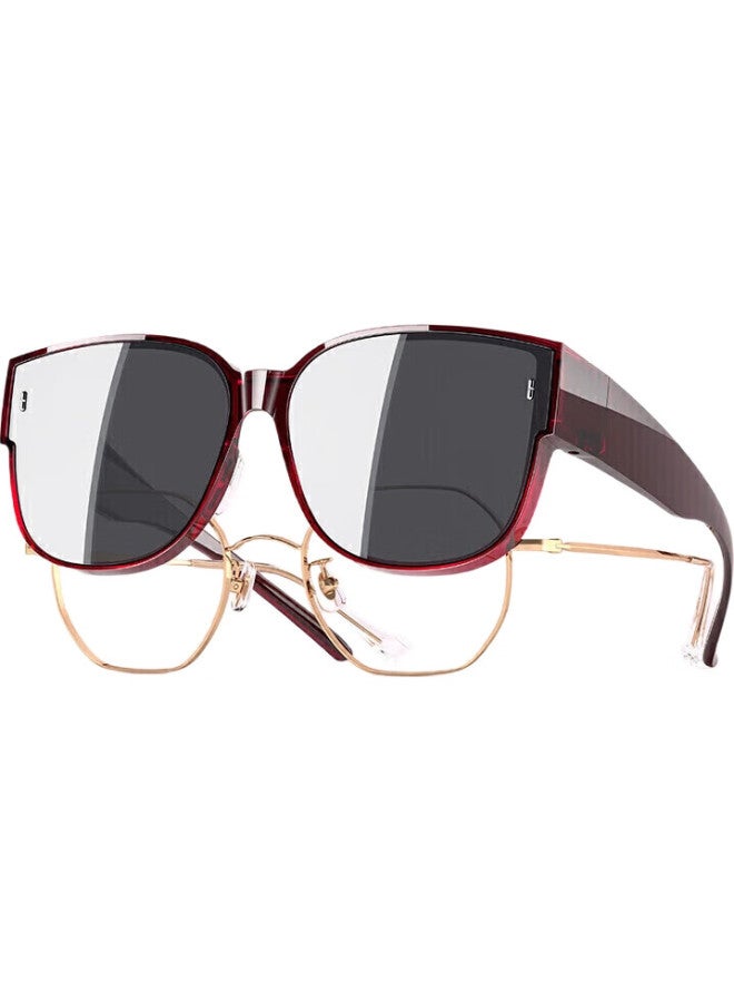 CAXMAN Myopia Sunglasses For Men And Women, Polarized Clip-On Sunglasses, Driving-Specific Cx3011 R01, Wine Red Frame With Gray Lenses - Image 2