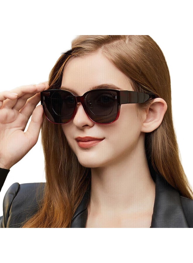 CAXMAN Myopia Sunglasses For Men And Women, Polarized Clip-On Sunglasses, Driving-Specific Cx3011 R01, Wine Red Frame With Gray Lenses - Image 1