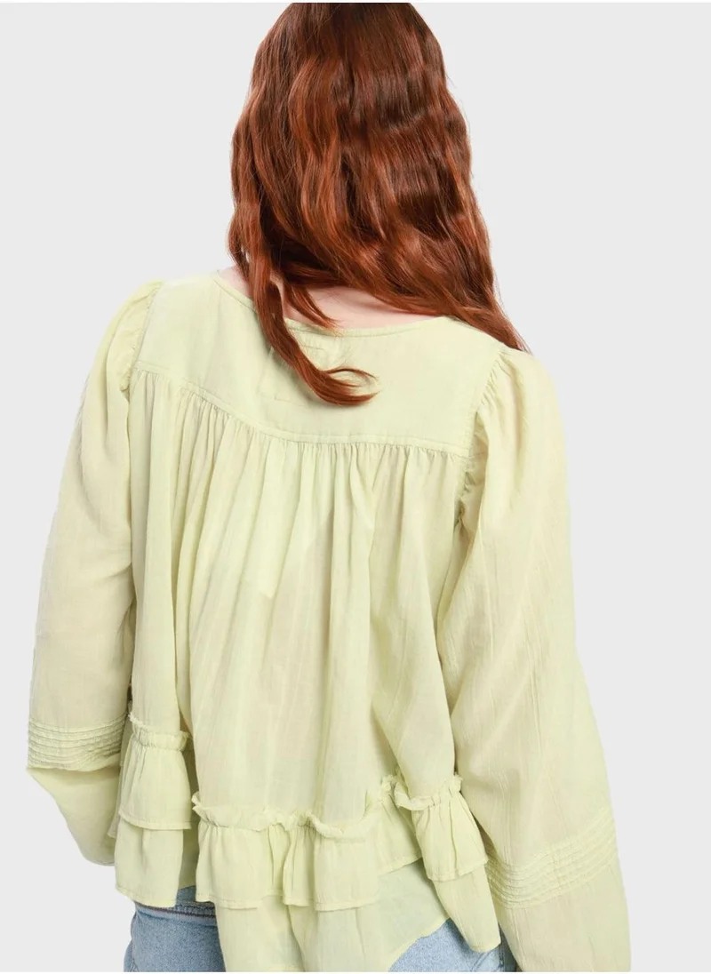 Aerie Button Detail Ruffle T-Shirt