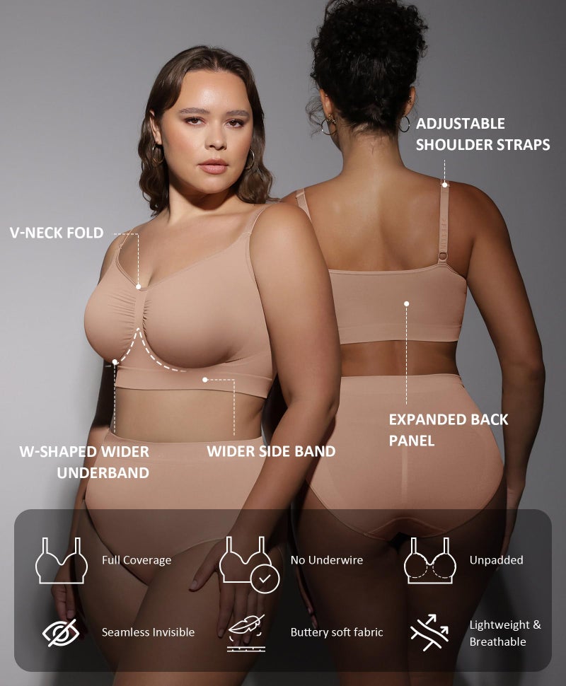 FeelinGirl Womens Wirefree Everyday Bras Comfortable Bralette Beige 3X-Large - Image 2