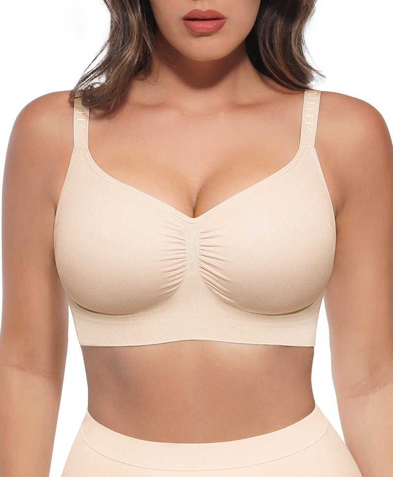 FeelinGirl Womens Wirefree Everyday Bras Comfortable Bralette Beige 3X-Large - Image 1