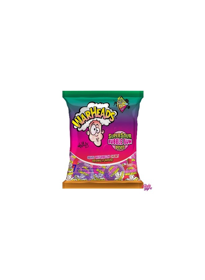 Warheads Bubblegum Lollipops Assorted 7 X 15G, Sour Candy With Bubble Gum Center - Image 1