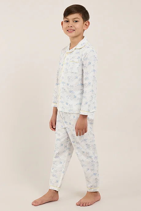 أر أند بي Printed Lapel Collar Pyjama Set