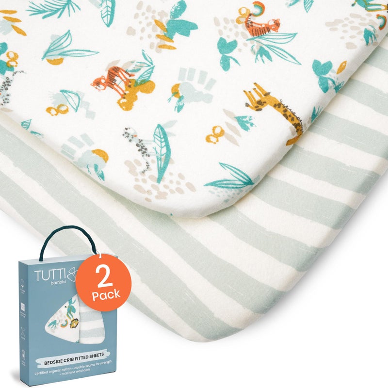 TUTTI bambini Tutti Bambini Premium Crib Sheets (2-Pack) - Soft Bamboo Jersey Next to Me, Breathable CoZee Sheets, Run Wild  - Image 1
