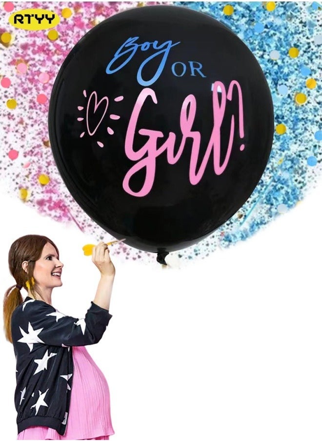 RTYY Baby Gender Reveal Balloon Big Black Balloons with Pink and Blue Confetti Packs for Boy or Girl Baby Shower Gender Reveal Party Supplies Decoration Kit - Image 1