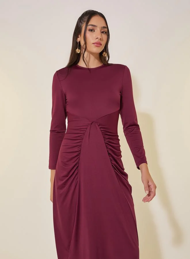 Take Two Burgundy Ruched Bodice Dress