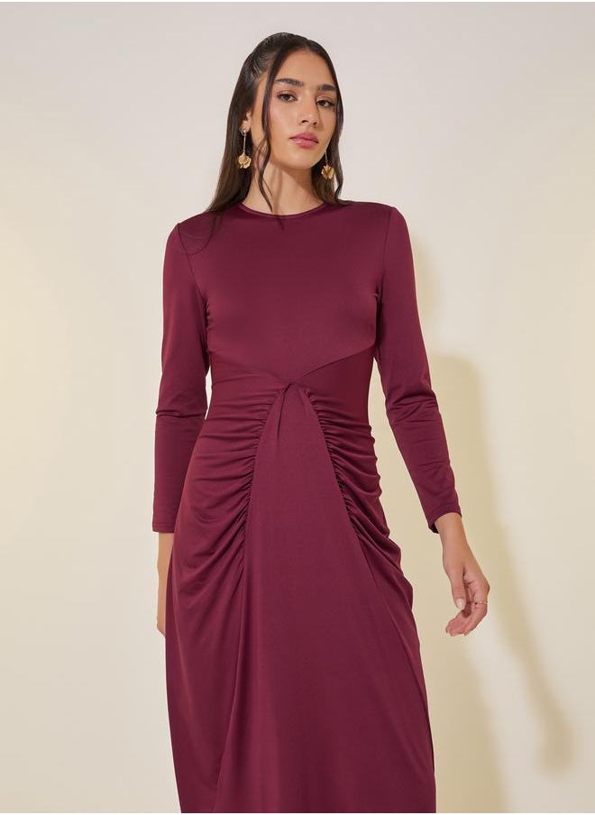 Take Two Burgundy Ruched Bodice Dress  - Image 3