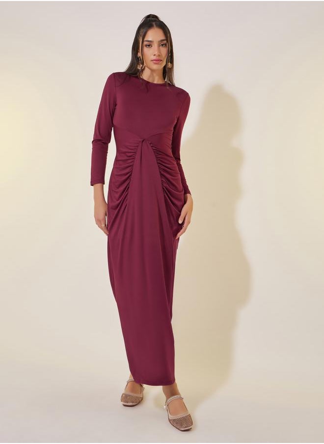 Take Two Burgundy Ruched Bodice Dress  - Image 2
