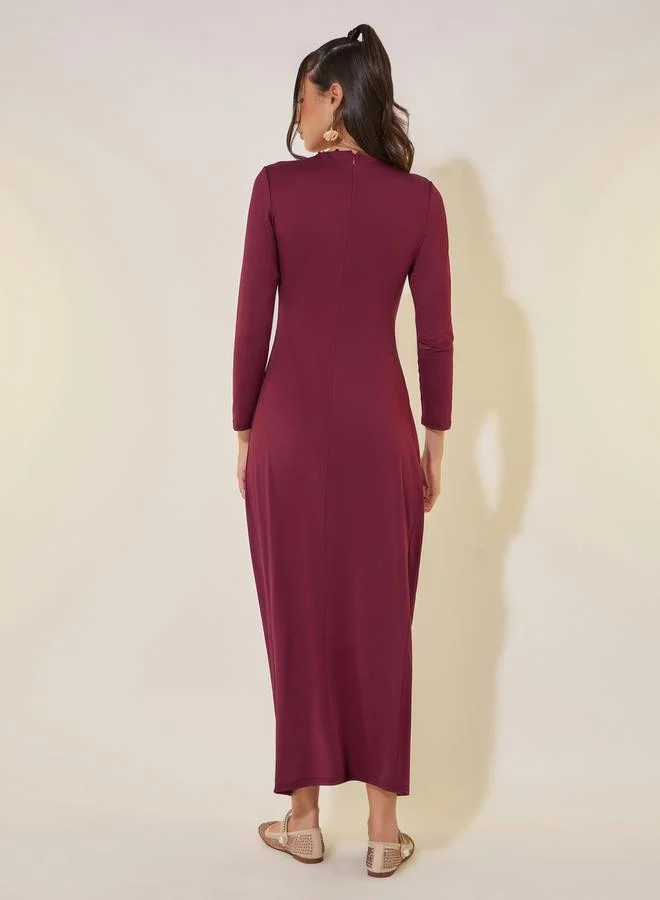 Take Two Burgundy Ruched Bodice Dress