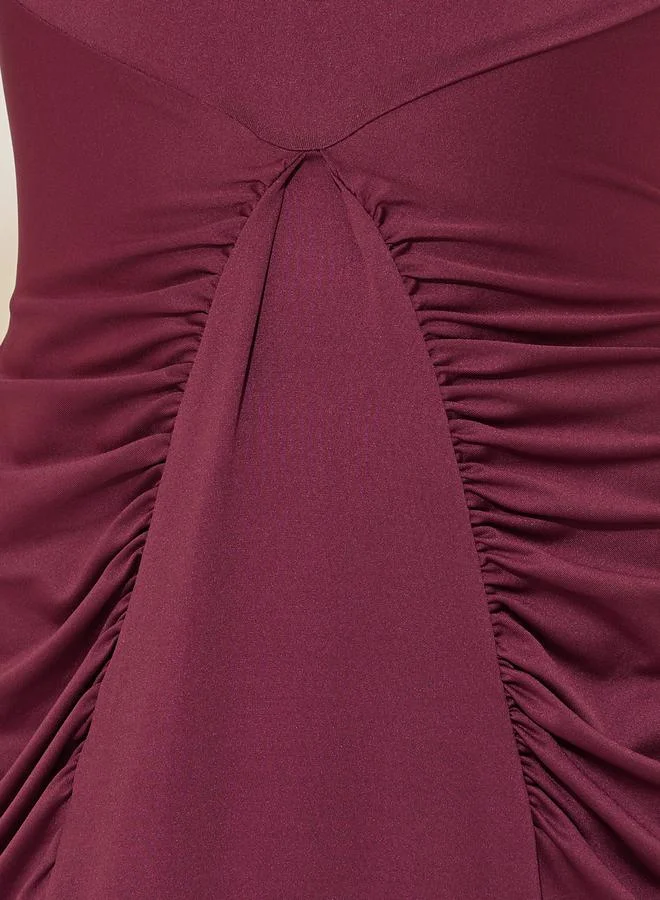 Take Two Burgundy Ruched Bodice Dress