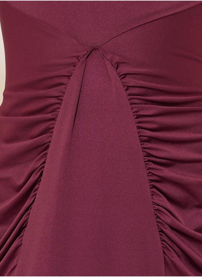Take Two Burgundy Ruched Bodice Dress  - Image 4