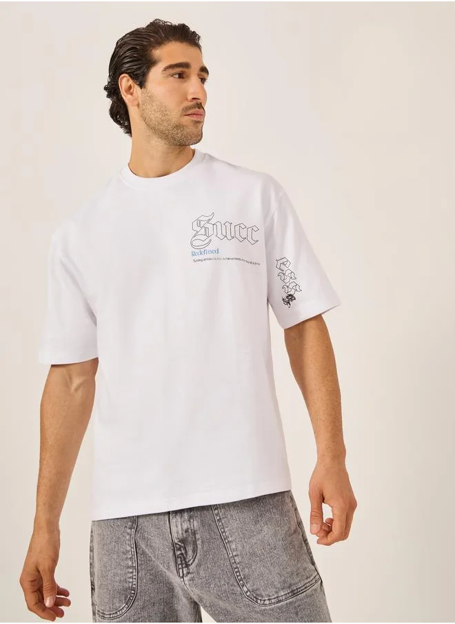 Styli Graphic Print Oversized Round Neck T-Shirt