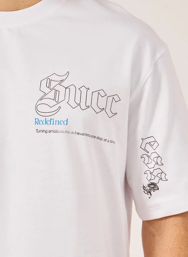 Styli Graphic Print Oversized Round Neck T-Shirt