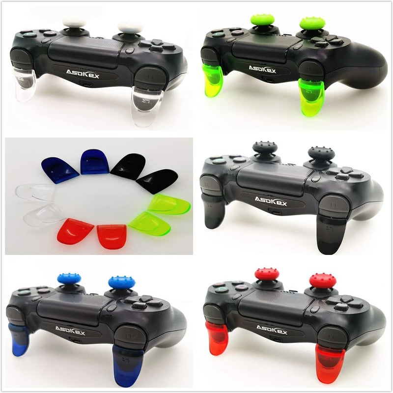 Asokex L2 R2 Ps4 Trigger Extenders (1 Pair L2 R2 Triggers, 4pcs Joystick Cap, 2 Pairs LED Light Bar Decal) for PlayStation 4 Controller - Image 4