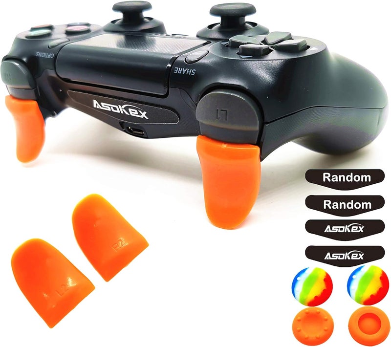 Asokex L2 R2 Ps4 Trigger Extenders (1 Pair L2 R2 Triggers, 4pcs Joystick Cap, 2 Pairs LED Light Bar Decal) for PlayStation 4 Controller - Image 2