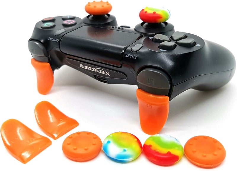 Asokex L2 R2 Ps4 Trigger Extenders (1 Pair L2 R2 Triggers, 4pcs Joystick Cap, 2 Pairs LED Light Bar Decal) for PlayStation 4 Controller - Image 1