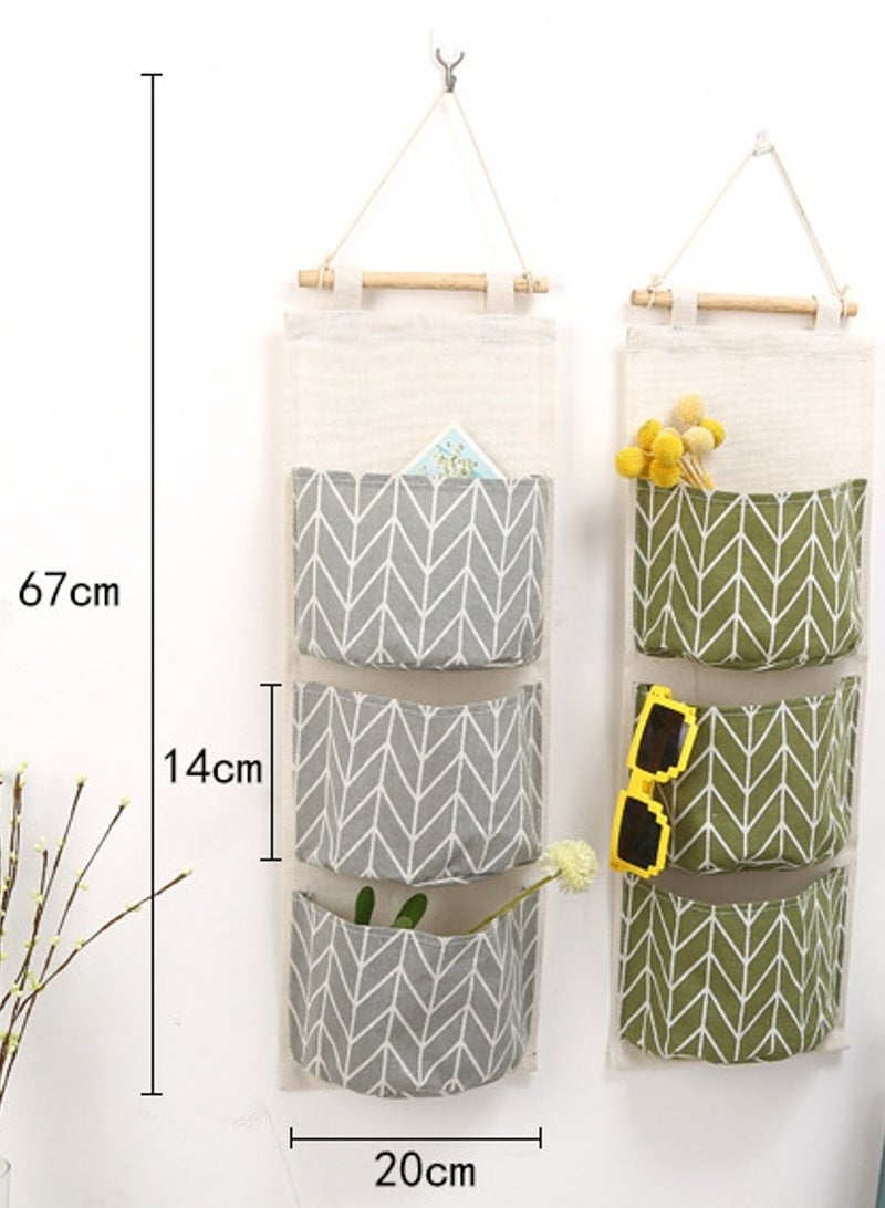 Angmei 3Pcs Wall Hanging Storage Bag, Creatiee Waterproof Over The Door Closet Organizer Linen Farbric Hanging Pocket Organizer with 3 Remote-Sized Width Pockets for Bedroom - Image 2