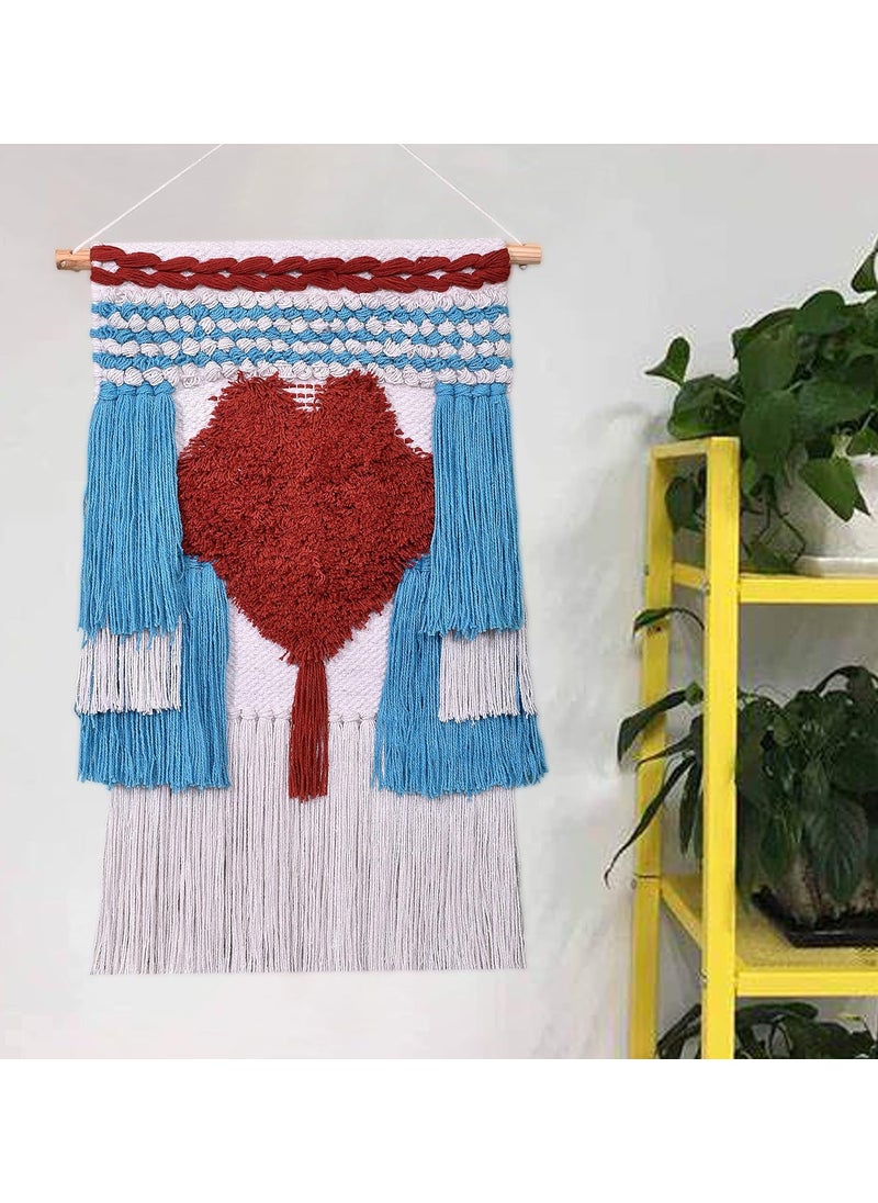 TSUKUYOMI TSUKUYOMI Pack of 1 Small Heart Macrame Bohemian Nordic Woven Wall Hanging Decor Tapestry Hippie Beautiful Geometric Art Turquoise002  - Image 1