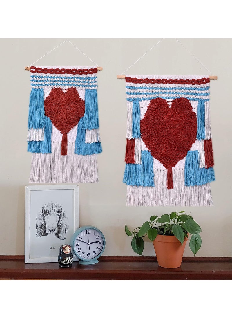 TSUKUYOMI TSUKUYOMI Pack of 1 Small Heart Macrame Bohemian Nordic Woven Wall Hanging Decor Tapestry Hippie Beautiful Geometric Art Turquoise002  - Image 2