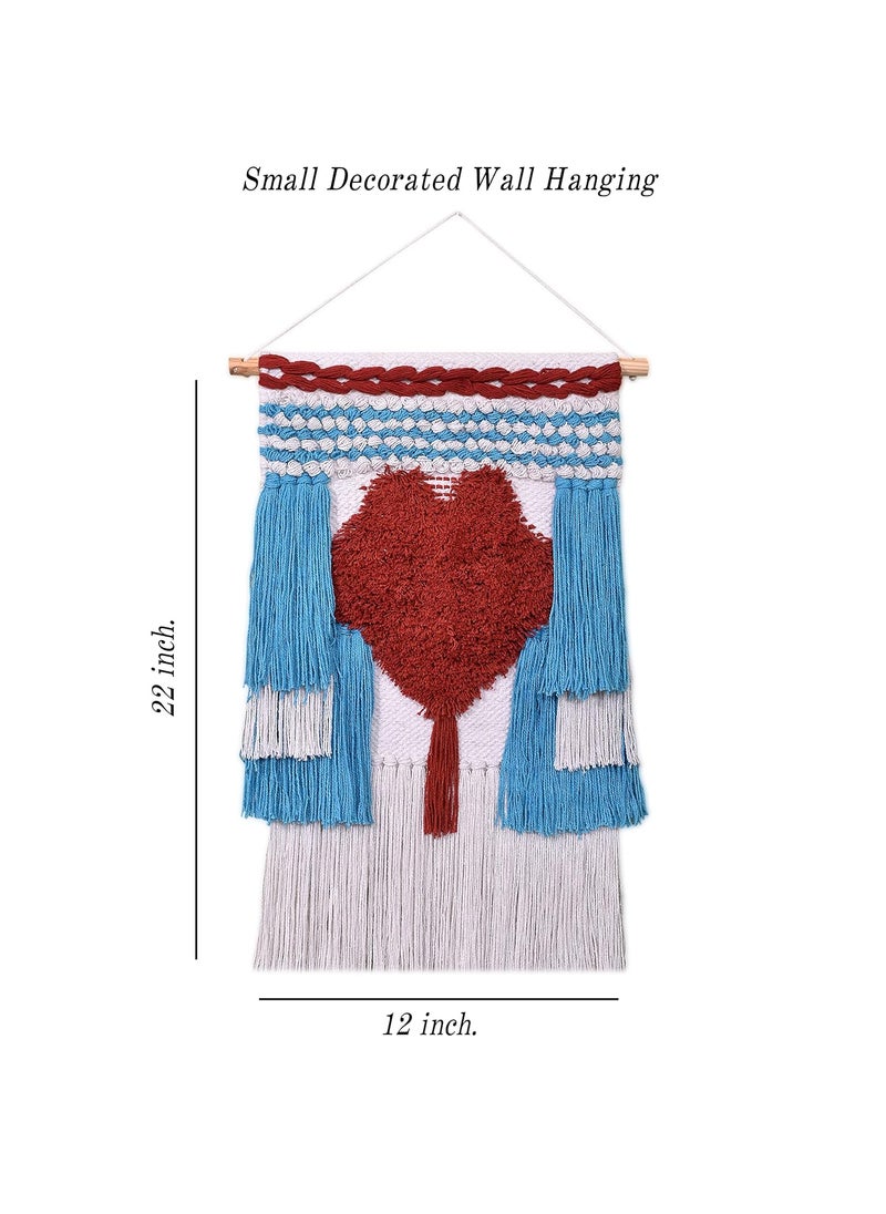 TSUKUYOMI TSUKUYOMI Pack of 1 Small Heart Macrame Bohemian Nordic Woven Wall Hanging Decor Tapestry Hippie Beautiful Geometric Art Turquoise002  - Image 3