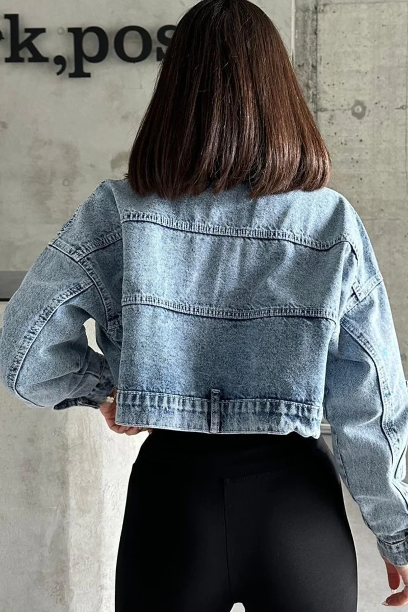 Ded Collection Women's Short Denim Jacket with Asymmetrical Cut Detail on the Front