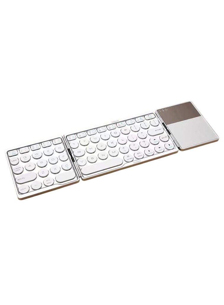 BT86 Trifold Folding Bluetooth Keyboard, Lightweight Wireless Keyboard With Touchpad, Rechargeable Keyboard With Round Keycaps For Computer Laptop, (1pc, Silver)