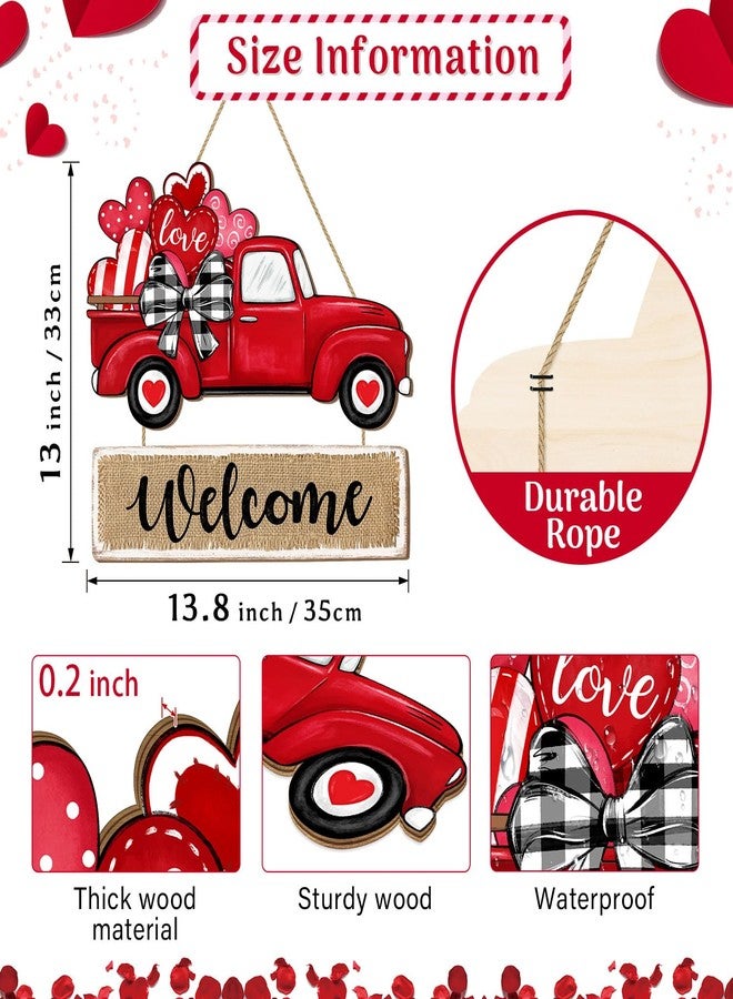 CIOEY Valentines Day Door Sign Decorations, Red Truck Heart Wooden Door Hanger, Valentines Hanging Wreath Welcome Wood Sign for Front Door, Home, Porch, Wall Decor Love Truck Style - Image 2