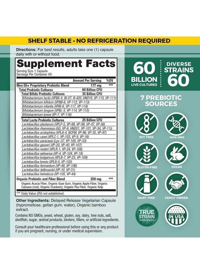 Vital Planet - Vital Flora Men Over 55 Daily Probiotic, 60 Billion CFU, Diverse Strains, Organic Prebiotics, Immune Support, Digestive Health Shelf Stable Probiotics for Men, 60 Capsules - Image 2