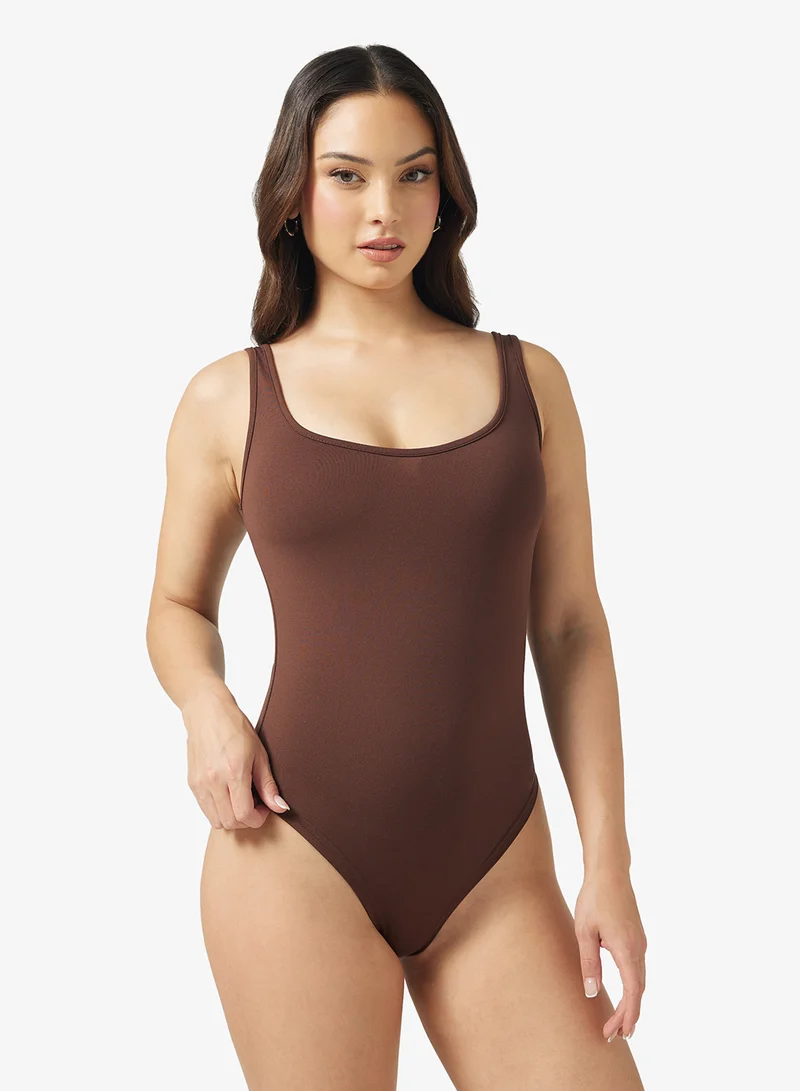 Ginger Basics Sleeveless Square Neck Polyamide Bodysuit
