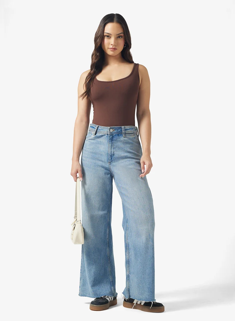 Ginger Basics Sleeveless Square Neck Polyamide Bodysuit