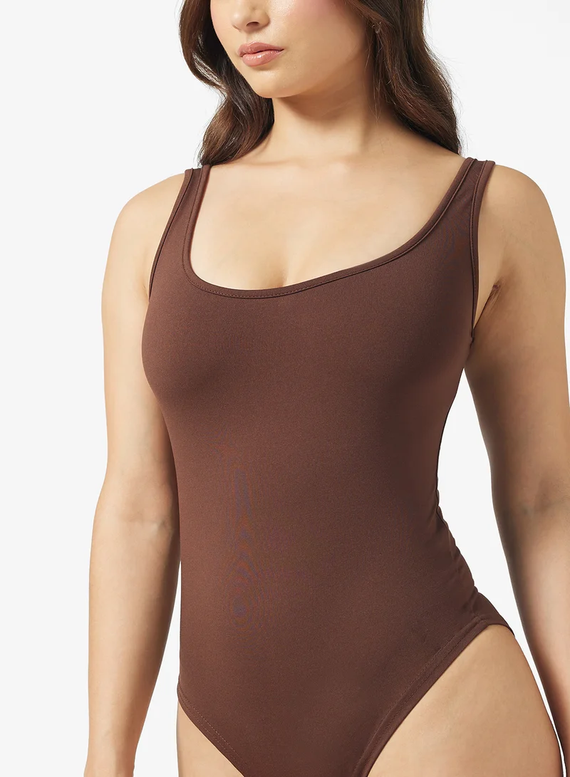 Ginger Basics Sleeveless Square Neck Polyamide Bodysuit