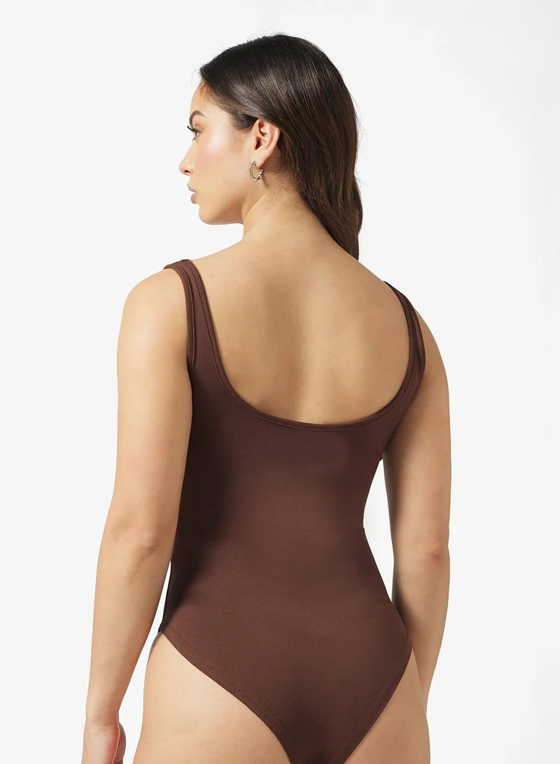 Ginger Basics Sleeveless Square Neck Polyamide Bodysuit